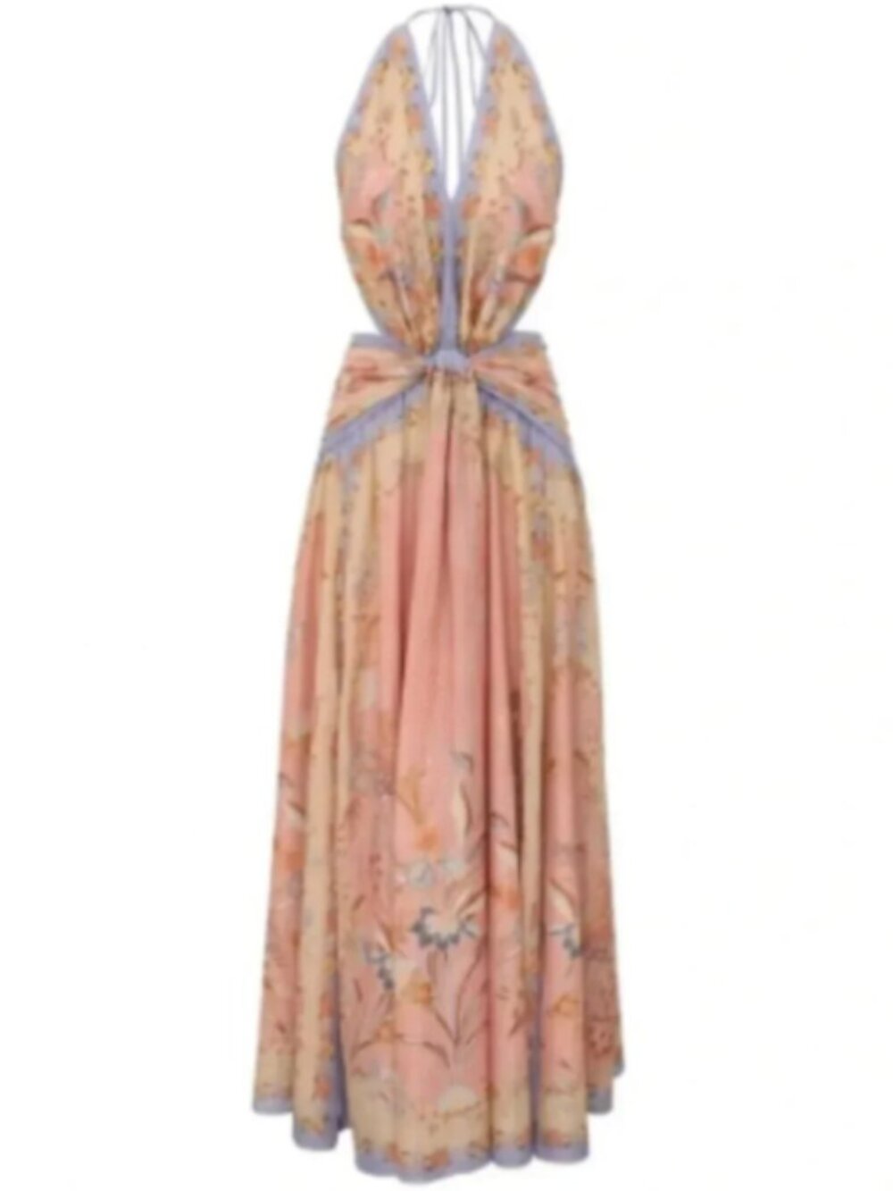 Zimmermann Pink and Lavender Floral Halter Cutout Maxi Dress